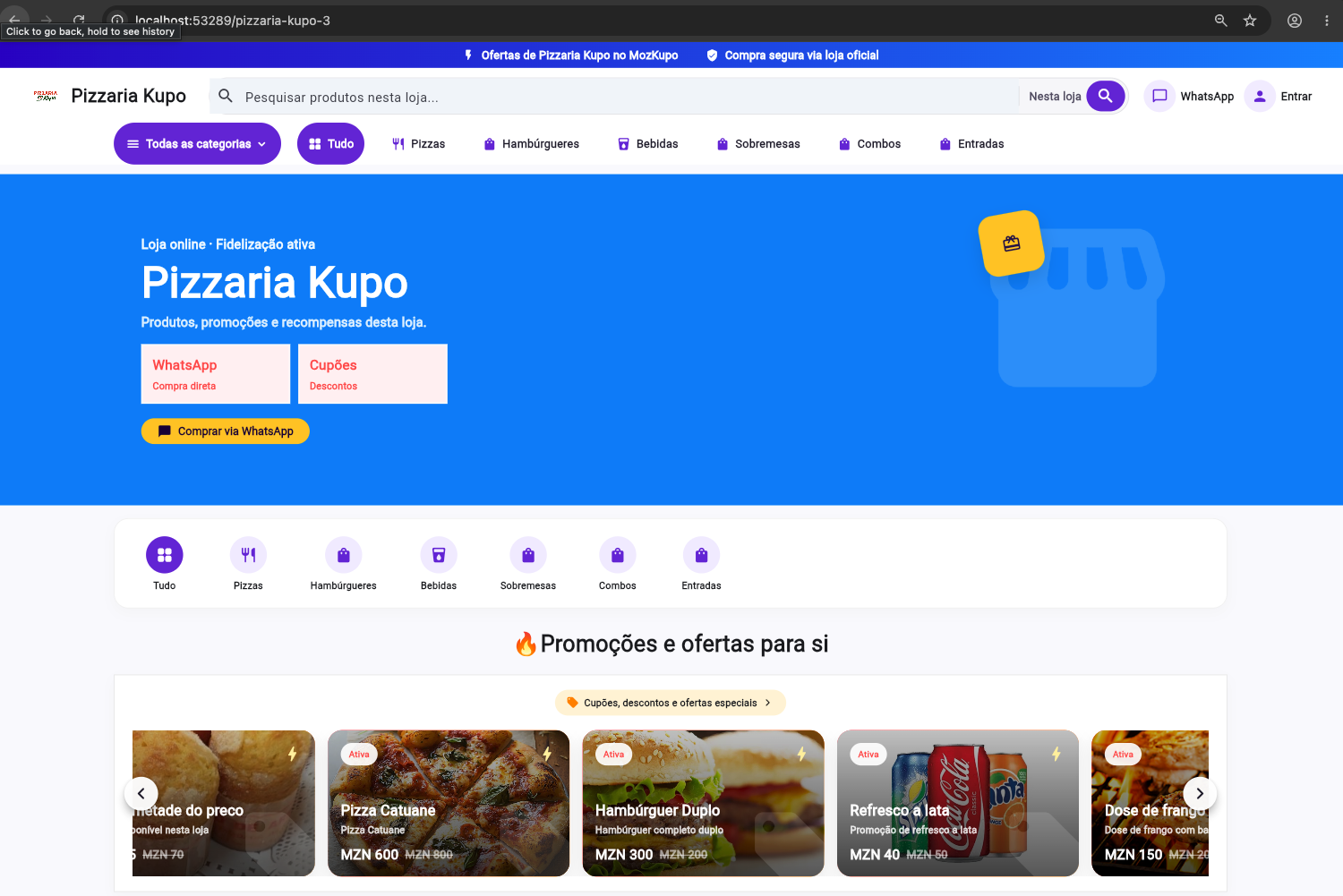 Demonstração real de uma loja MozKupo